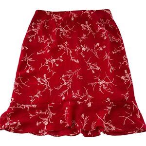 Jones Wear Floral Red A-Line Skirt Ruffle Hem Size 12 Knee-Length Tulip Flounce